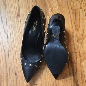 Michael Kors KeKe Toe Cap Black and Gold Studded Heels